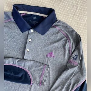 Adidas Golf Polo Shirt Mens L Large Purple/Gray Button Up Climalite Long Sleeve